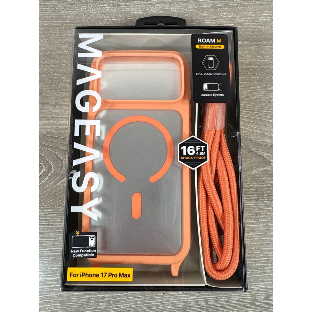 Mageasy Roam M iPhone 17 Pro Max Case MagSafe Coral with Adjustable Strap